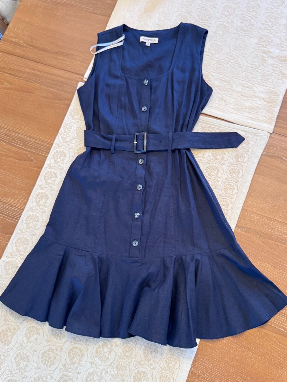 Nanette Lepore Navy Linen Blend Belted Dress Size 4